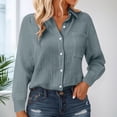 thumbnail image 2 of felwors Women's Button-Down Blouses - Cozy Textured Collared Long Sleeve Shirts for Fall Work & Camping Blue, S, 2 of 8