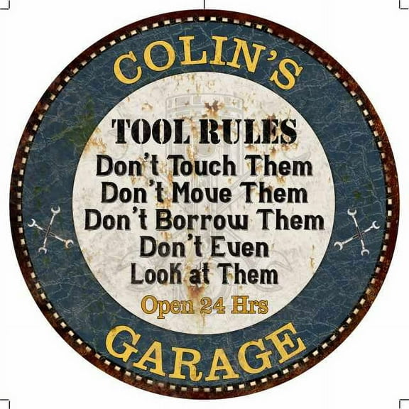 COLIN'S Garage Rules 14" Round Metal Sign Garage Wall Decor 100140015143