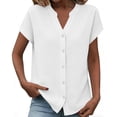 thumbnail image 2 of Women Toos Ndbuld Women's Fashionable V-neck Button-down Short-sleeved Shirt Top White XXL, 2 of 6