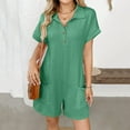 thumbnail image 2 of CheerKidz Women's Turn-Down Collar Short Sleeve Jumpsuit,Button Detail Romper with Pockets,Classic Casual 1-Piece Summer Overall Shorts(Green,L), 2 of 9
