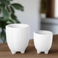 thumbnail image 5 of Kavrine Ceramic Round Pot with Embossed Chevron Stripe Design and Stand (Set of 2), 5 of 7