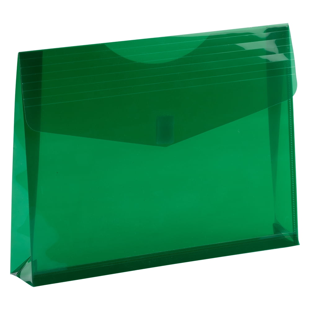 JAM Paper Plastic Expansion Envelopes, Hook & Loop, Letter Booklet, 9 3/4 x 13, 2 in Expansion, Green, 3/Pack