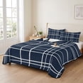 thumbnail image 2 of Quilts Full Size Bedding Set, Modern Striped Lightweight Quilted Comforter, Navy Indigo Contemporary Minimalist Art Soft Reversible Bedspread Coverlet with Pillow Covers for All Season, 78" x 90", 2 of 9