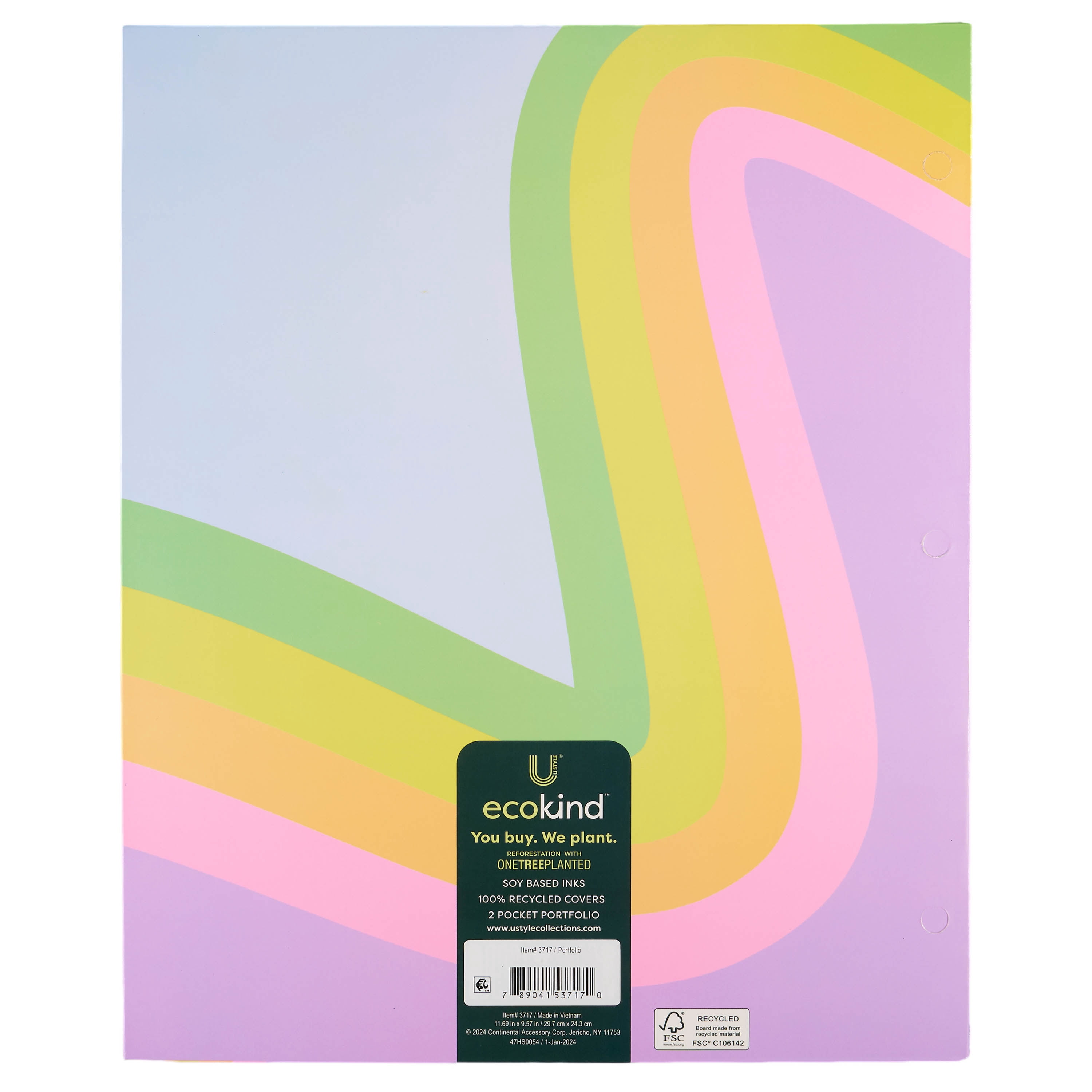 Ecokind by U Style Mess-Proof Rainbow Glitter Two-Pocket Folder, 11.69" x 9.57"