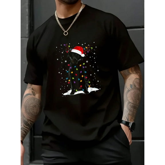 Fall Women T-Shirt Lab Labrador Christmas Tree Light Pajama Dog Xmas T-Shirt Halloween Pumpkin Thanks Giving Family Funny Christmas Graphic Casual Autumn Tee Tops Men's T Shirt