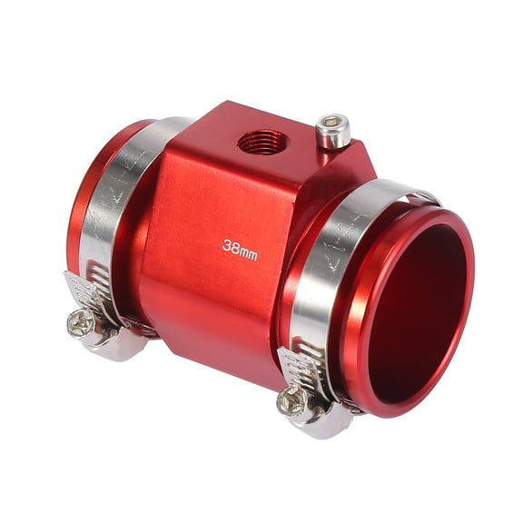 38mm Red Car Water Coolant Temperature Sensor Adapter Set Joint Pipe Radiator with 2 Hose Clamps
