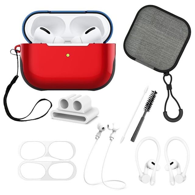 Funda Alto Brillo Y Kit Accesorios Para AirPods Pro 9 Piezas rojo Gadget Collection Mx GC-FABKAAP
