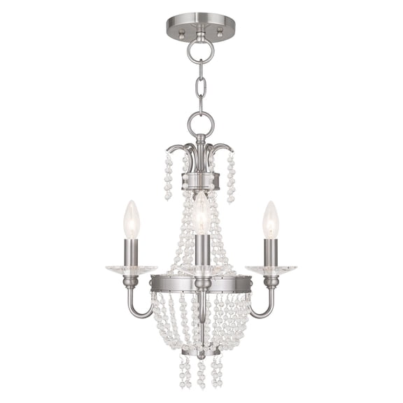 51843-91 Livex Lighting Valentina - 3 Light Convertible Mini Chandelier in French Country Style - 15 Inches wide by 19.25 Inches high-Brushed Nickel
