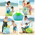 thumbnail image 4 of Large Mesh Beach Bag for Toys Sand Away Tote with Zipper for Child Swim Pool Travel Sandy Shoes Wet Towels 16 x 9.4 x 16inch Green Straps Blue Mesh, 4 of 5