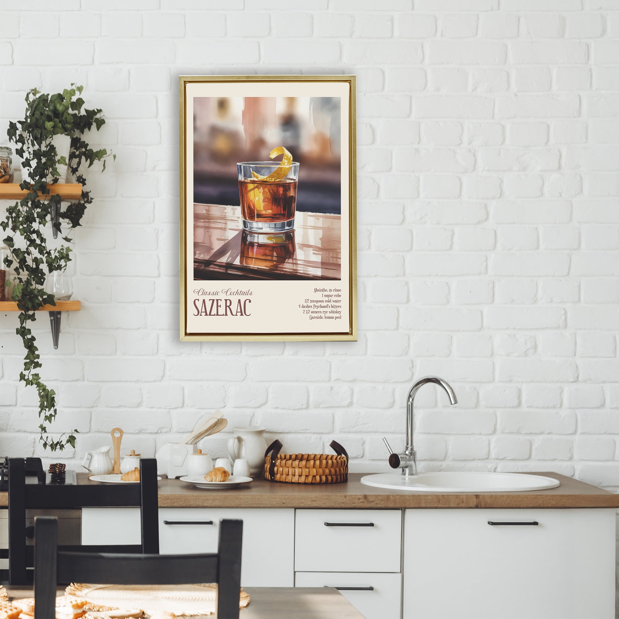 Stupell Industries Sazerac on Reflective Surface Gold Framed Floater Canvas Wall Art, design by Andreas Magnusson