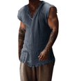 thumbnail image 2 of Aligament Mens Sleeveless V-Neck Plus Size Casual Summer Cotton T-Shirt , Male Solid Long Top Shirt Fashion Loose Blouse, 2 of 8