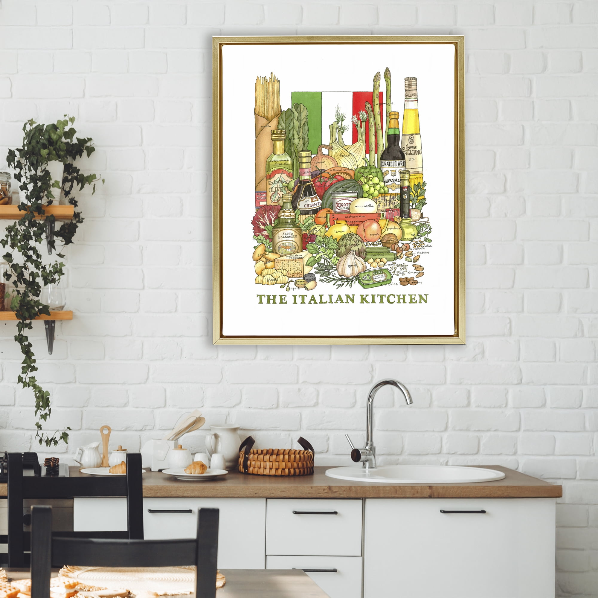 Stupell Industries Italian Kitchen and Food Gold Framed Floater Canvas Wall Art, design by Nancy Overton