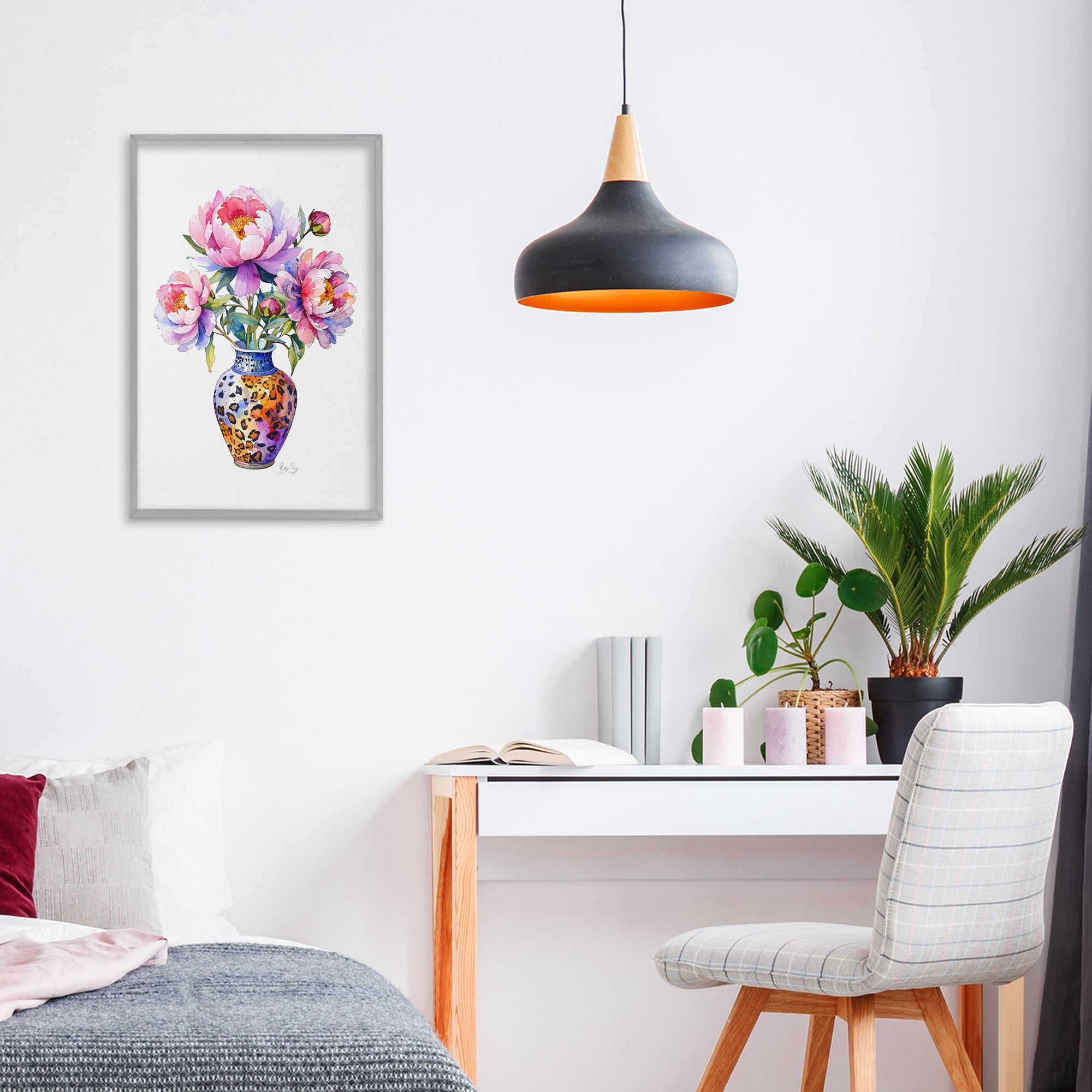 Stupell Industries Fierce Blooms Flower Vase Gray Framed Giclee Art, design by Shelly Craig