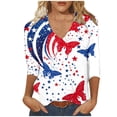 thumbnail image 6 of Xdegoge 4th Of July Tops for Women Patriotic Shirts USA American Flag Tropical Floral Print V Neck Three Quarter Sleeve Casual Loose Fit Summer Holiday Graphic Tees, 6 of 7