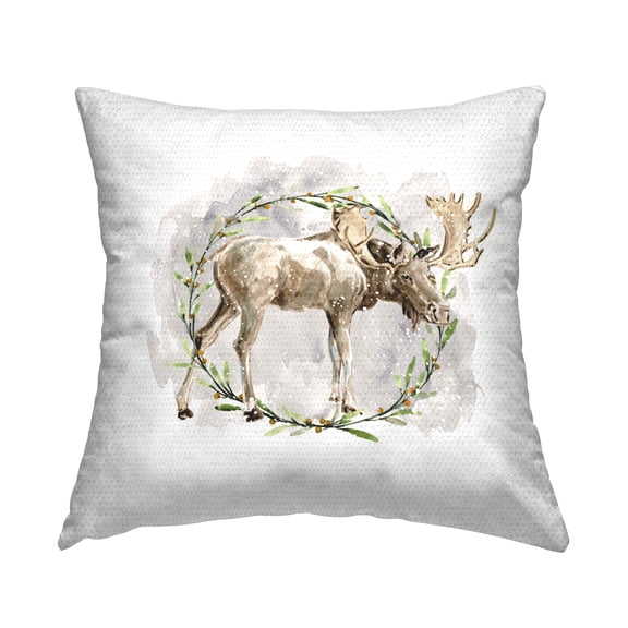 Stupell Industries Moose in Watercolor Wreath Design by Carol Robinson Outdoor Printed Pillow