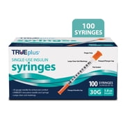 TRUEplus Single-Use Insulin Syringes, 30G 1.0cc 5/16 Inch Needle, 100 Count