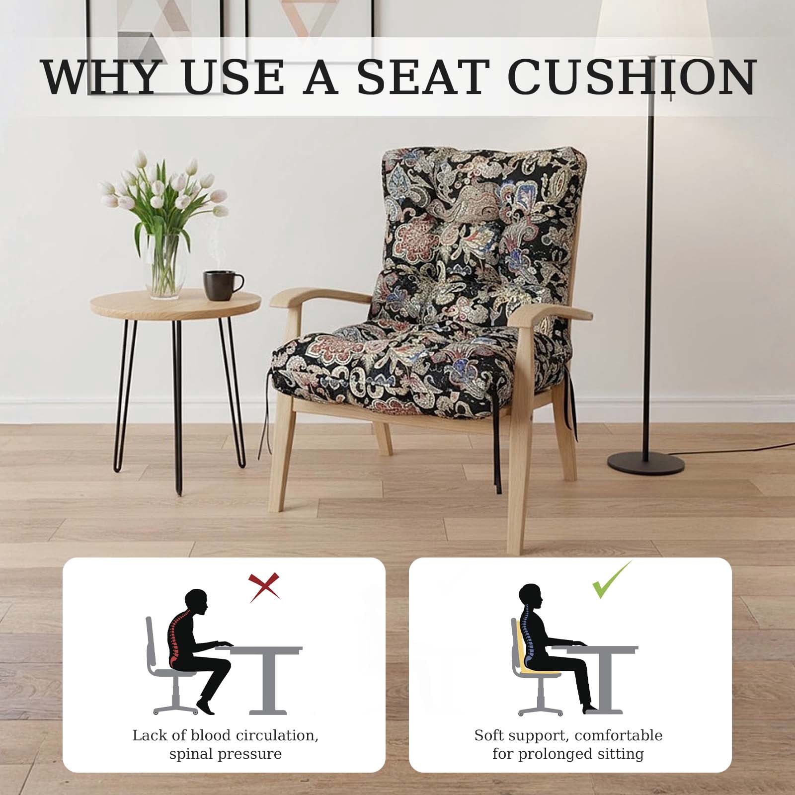 Eurhowing Waterproof Patio Rocking Chair Cushions 1-Piece, 3" Thick Outdoor Chair Cushion with Ties, Non-Slip Seat Pad for Garden Lawn Furniture, 1Pack, Black Floral