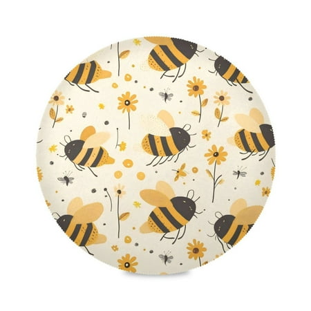 

Round Plate Mat 15.4x15.4 Inchesx4 Placemat Table Mat Kitchen Mat Coffee Mat Fabric Thick Strong Wear-Resistant Heat Resistance Cute Yellow Bee