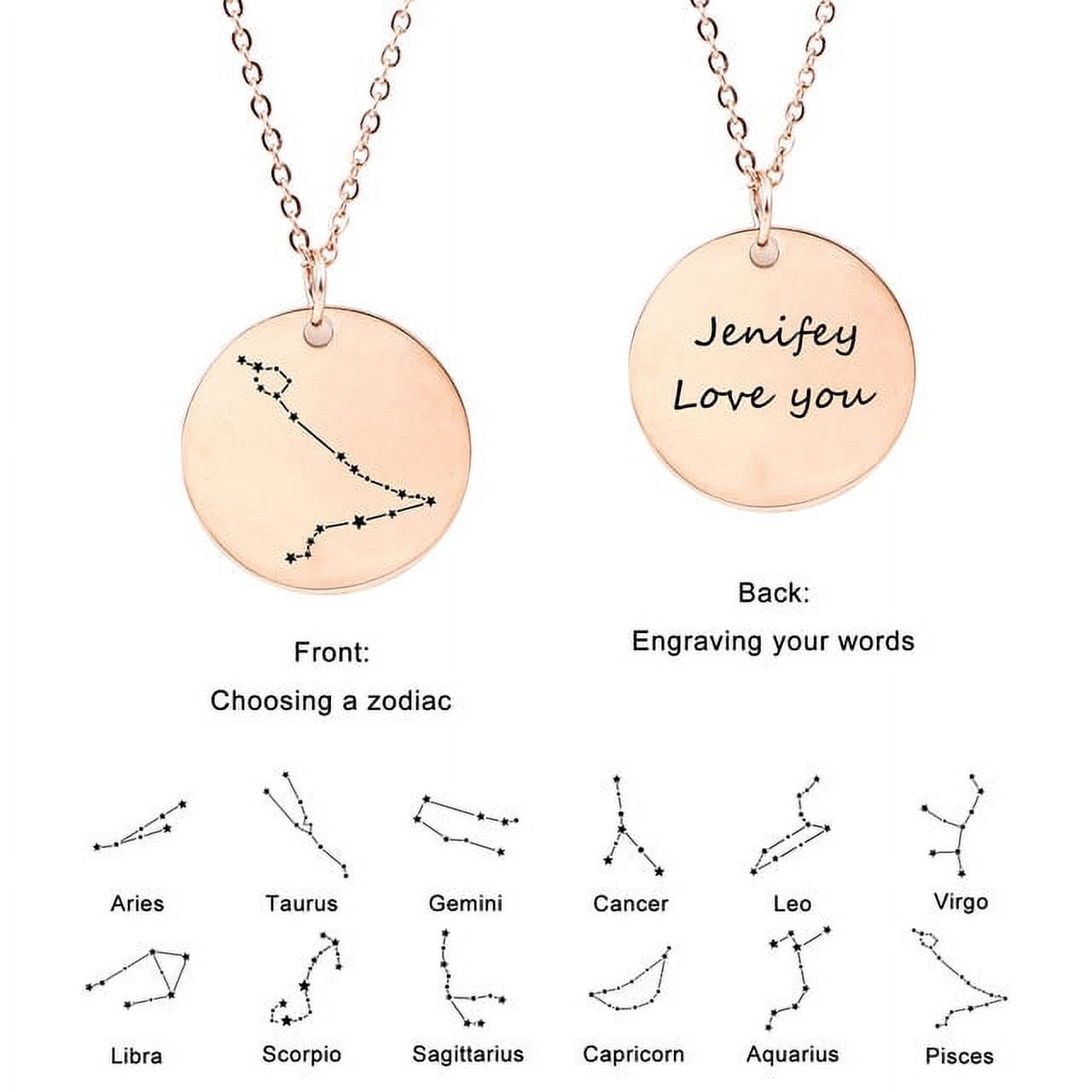 Zodiac Jewelry - Horoscope Constellation Necklace - Zodiac Birthday Gift with Back Can Engraved Name - Zodiac Gift for Girl