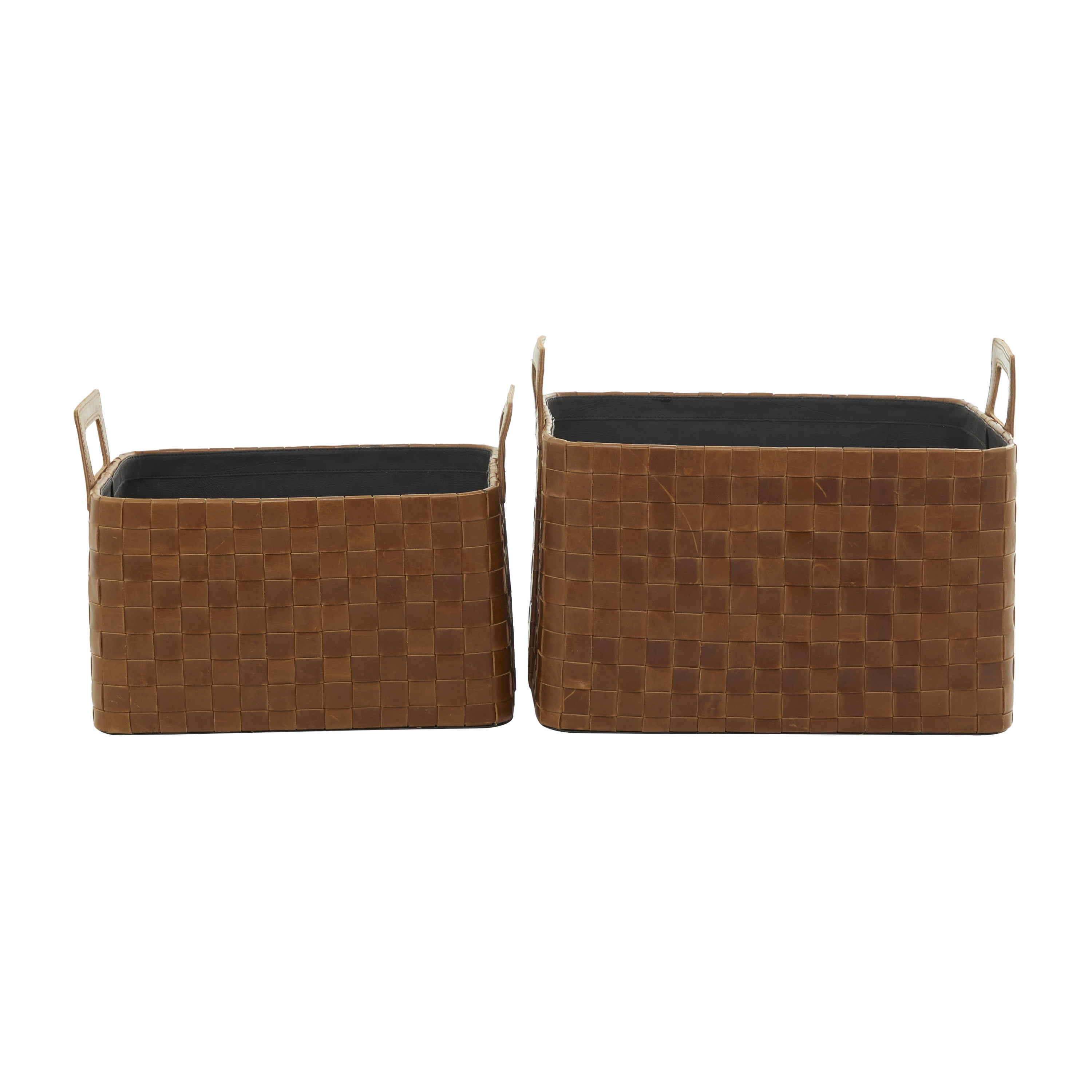 DecMode 15"W, 14"H Leather Modern Storage Basket, Brown, 2-Piece