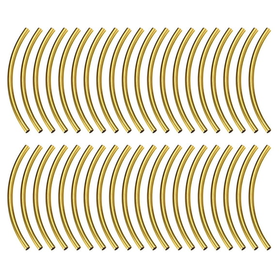 120Pack 3x50mm Brass Curved Tube Beads, 1.5mm ID Smooth Noodles Spacer Bead, Gold Tone