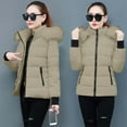 thumbnail image 7 of Maqroz Winter Jackets Women Warm Padded Parka Puffer Jacket Quilted Short Down Coat Thick Parkas Warm Zip Up Jackets with Faux Fur Hood Outerwear, Khaki L, 7 of 7