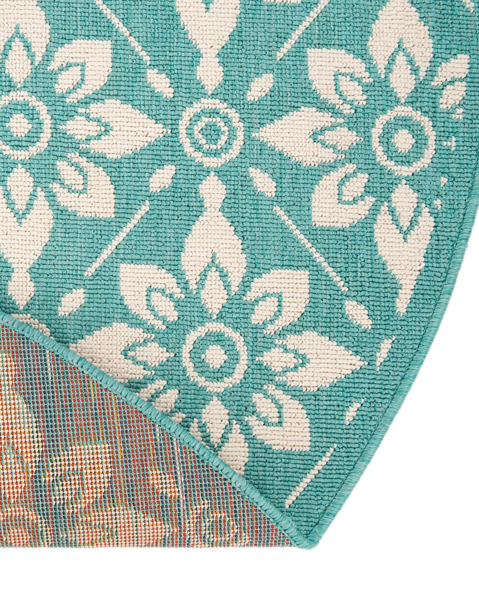 Unique Loom Outdoor Trellis Collection Area Rug - Tiles (7' 10" Round Teal/Ivory)