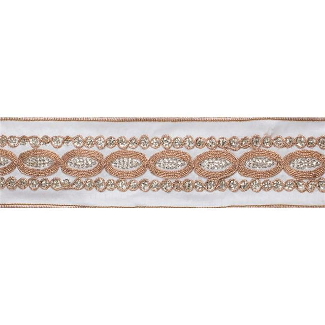 Gold Sequin Floral Ivory Wired Ribbon, 2.5 in. x 5 yard