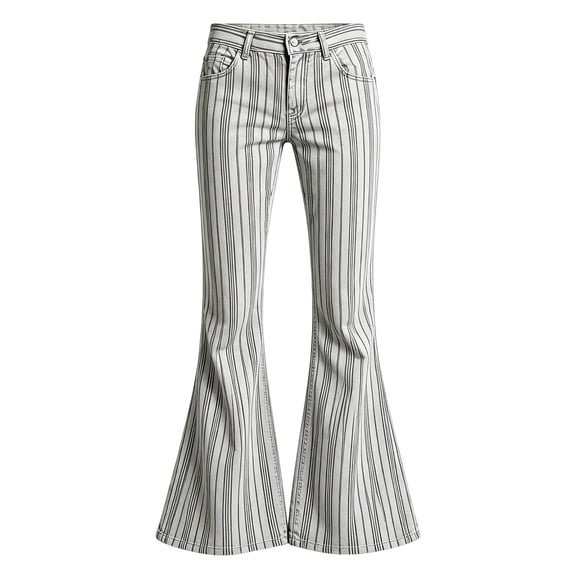 CONZONE Flared Pants for Little Girls Striped Print Girls Bootcut Pants Mid Waist Trendy Fall School Trousers with Pockets Size 5-6 Years