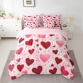 thumbnail image 3 of Homewish Romantic Valentine'S Day 7 Pieces Bedding Comforter Set,Retro Loves Pattern Full Bedding Set,Pink Red Fitted Sheet Flat Sheet For Girls Kids,Ultra Soft Home Decor Reversible, 3 of 9