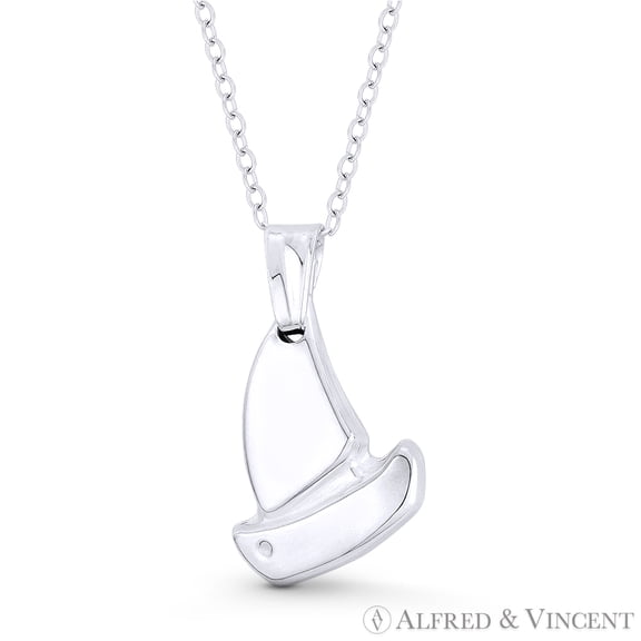 Longbow Sailboat Seafarer Charm 23x14mm Pendant & Chain Necklace in .925 Sterling Silver