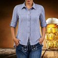 thumbnail image 2 of Women's Plaid Button Down Long Sleeve Oktoberfest Roll Tab No Pocket Casual Blouse Blue L, 2 of 7
