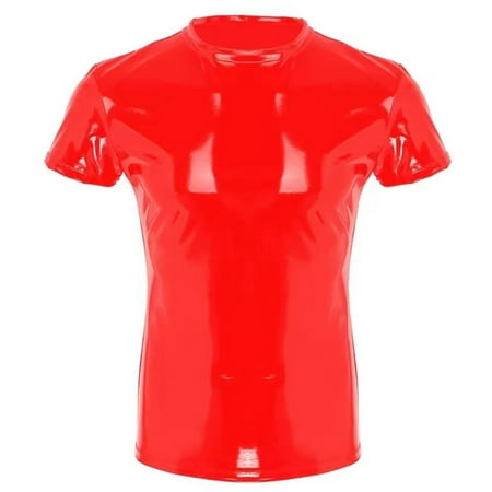 Yuhangmm Mens Fashion Casual Solid Color Leather Sexy Coat Sexy Leather Coat Clothes Short Sleeve Zipper Sexy Lingerie And