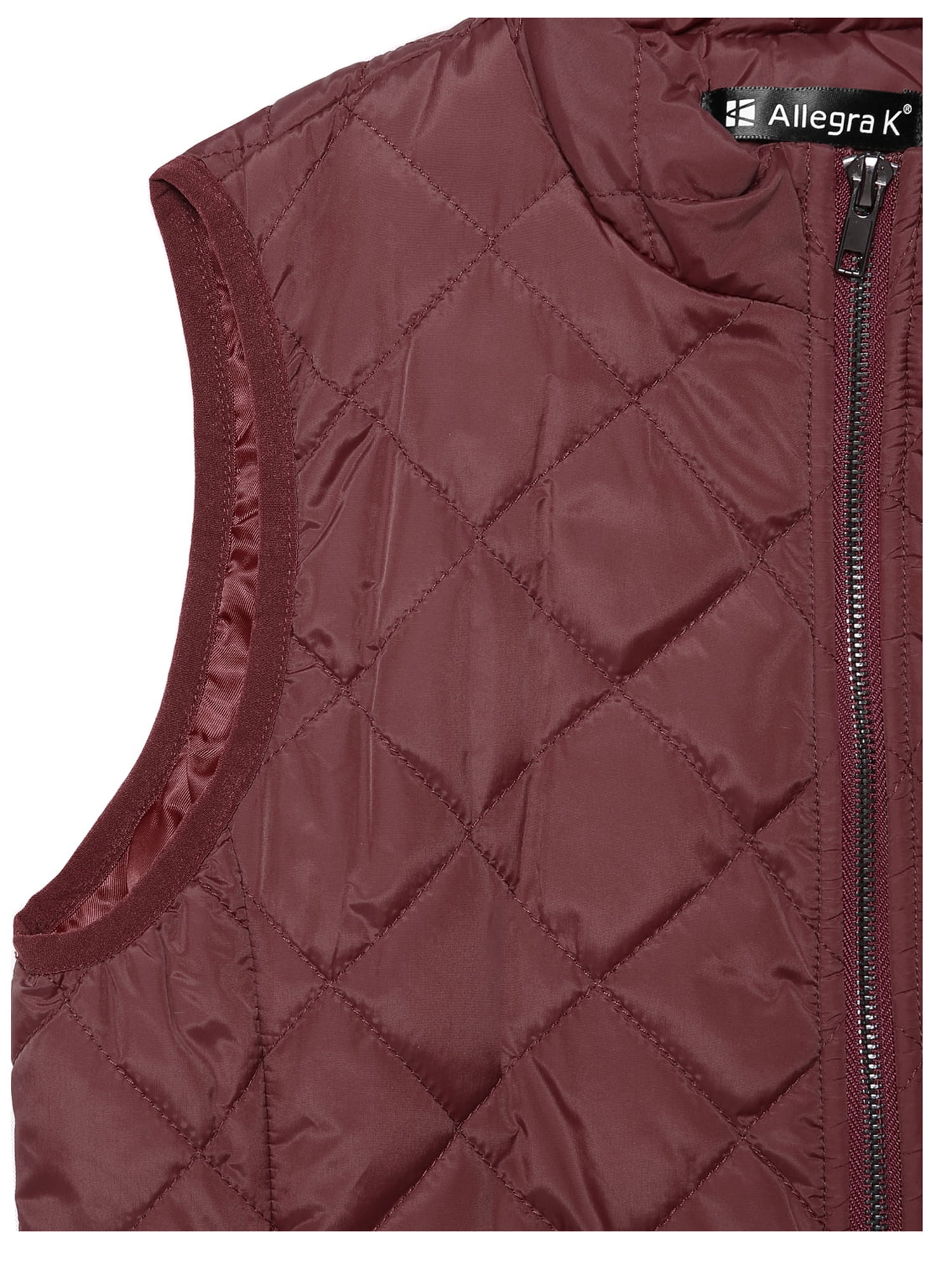 DARING DIVA Women's Zip Stand Collar Quilted Padded Vest XS Wine Red