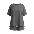 thumbnail image 6 of 2 Piece Shorts Set for Women Oversized Short Sleeve Crewneck Split Top Sports Casual Summer Matching Outfits (M, Gray), 6 of 8
