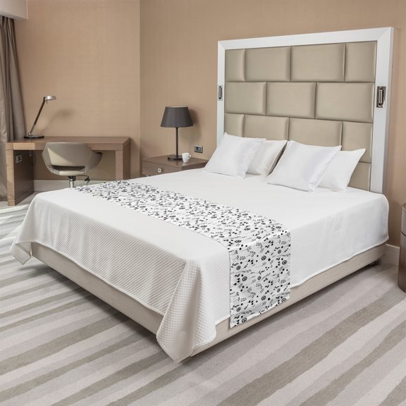 Floral Bed Runner, Contemporary Design of Branches Flowers with Heart Shaped Blossoms, Decorative Accent Bedding Scarf for Hotels Homes and Guestrooms, Queen, Charcoal Grey and White, by Ambesonne