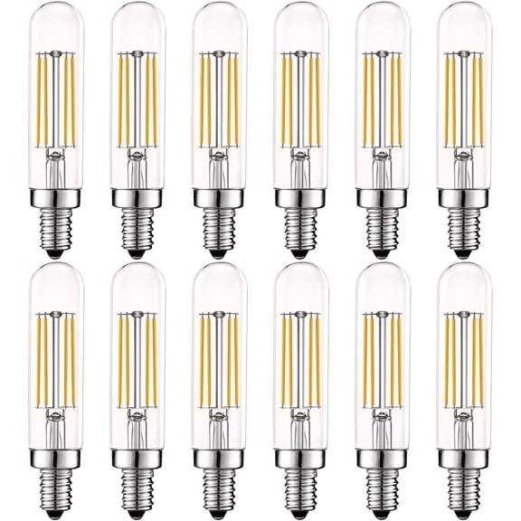 Luxrite T6 T6.5 Vintage LED Tube Light Bulbs 5W= 60W, 3000K Soft White, Dimmable, 500 Lumens, UL Listed, E12, 12-Pack