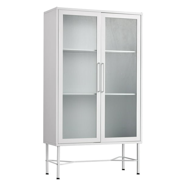 Glass Door Accent Metal Storage Cabinet, Metal Storage Cabinet With Glass Doors