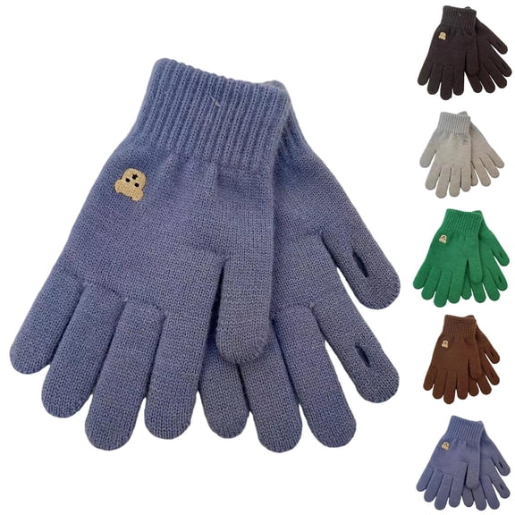 Lovzfmll Women's Touchscreen Gloves, Solid Color Winter Gloves with Bear Embroidery, Thermal Lined for Smartphone Use, Blue