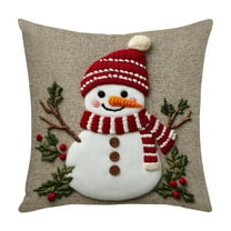 chaungfeng Christmas Pillow Cover, Linen Sofa Cushion Case, Festive Tree Snowman Deer Pattern Home Decor, for Living Room, Chair, Bedroom, 17.7x17.7 Inches