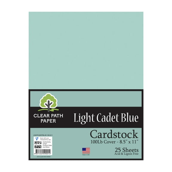 Light Cadet Blue Cardstock - 8.5 x 11 inch - 100Lb Cover - 25 Sheets - Clear Path Paper