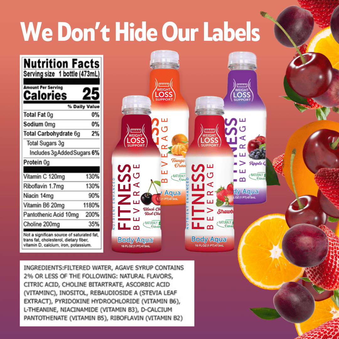 Body Aqua Healthy Hydration Fitness Beverage Strawberry Cherry Tangerine Apple Variety Pack Low Calorie Gluten-Free 24 Pack 16 fl oz