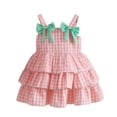thumbnail image 2 of SGFCWSX Girls Summer Dress Spaghetti Strap Gingham Bow Front Tiered Ruffle Casual Beach Playwear Party Dress Pink Size 12-18 Months, 2 of 8