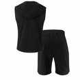 thumbnail image 5 of Mens 2 Piece Linen Outfits Sleeveless Hooded Tops Comfortable Shorts Workout Set Gym Tracksuit Sweatsuits Black XXXL, 5 of 5