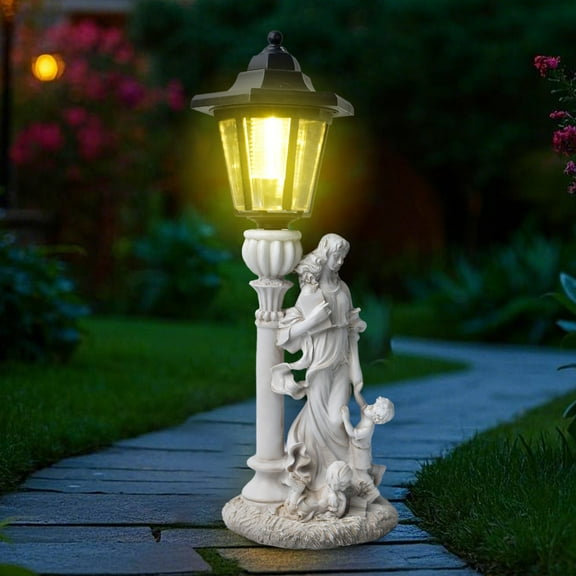 Mother Love Garden Decor Statues – 15.4 inches Solar Outdoor Sculptures for Outside Yard Art Patio Balcony Front Lawn Ornaments Gifts for Mom Grandma Women (Milky White, Large)