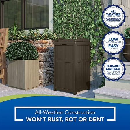 Suncast - Trash Hideaway Outdoor Patio Garbage Waste Trash Can Bin - Java
