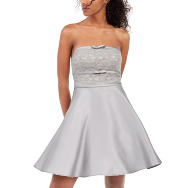 Robe de Soirée Évasée Sans Manches à Bretelles avec Fermeture Éclair en Dentelle Argentée pour Femmes Taille 1 - Tout