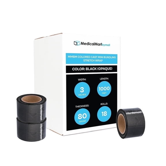 MMBM Black Mini Stretch Wrap with Reusable Handle 3 Inch x 1000 Feet 80 Gauge 18 Rolls Plastic Wrap for Shipping