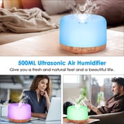500ML Essential Oil Diffuser - Cool Mist Humidifier, 7-Color LED for Home（Shallow wood grain background）