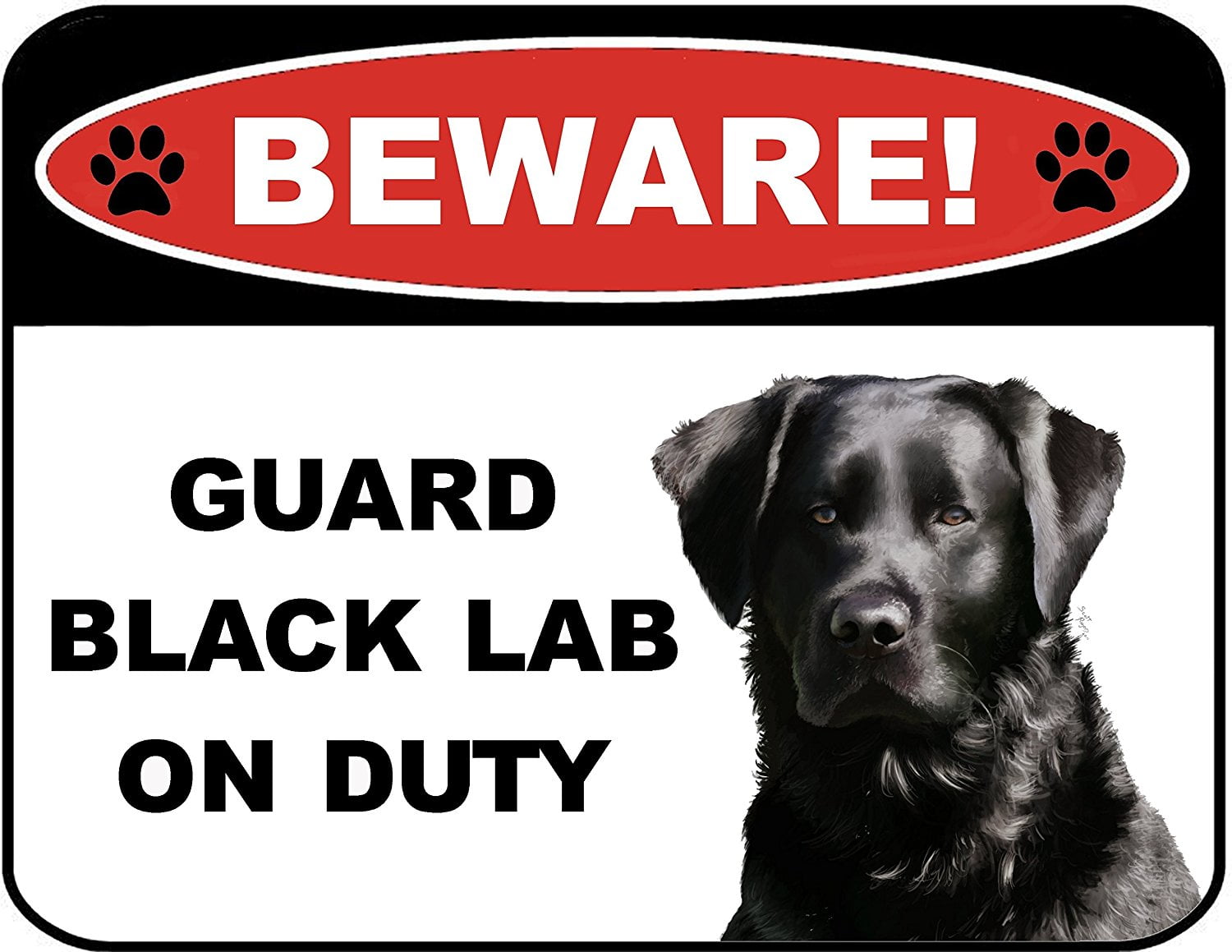 Beware Guard Black Lab On Duty (v1) 9 Inch X 11.5 Inch Laminated Dog ...